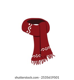 Knitted red scarf. A winter accessory. Vector illustration.