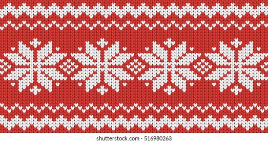 Knitted red seamless Christmas pattern with snowflakes