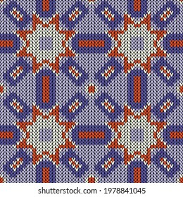 Knitted repeat seamless pattern. Vector illustration  Colors: Cinnabar, Panache, Lavender Grey, Rich Blue