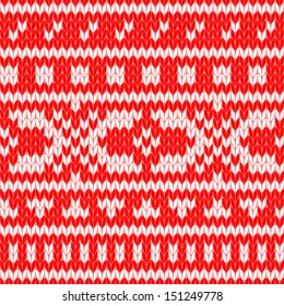 Knitted scandinavian sweater seamless pattern in red and white, vector