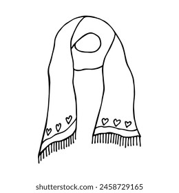 Knitted scarf doodle Hand drawn winter accessories Single design element for card, print, design, decor 
