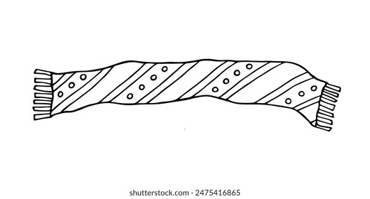 Knitted scarf doodle Hand drawn winter accessories Single design element for card, print, design, decor