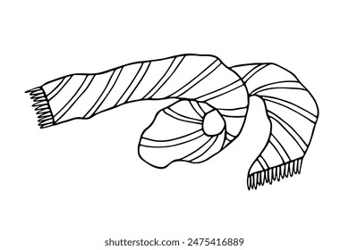 Knitted scarf doodle Hand drawn winter accessories Single design element for card, print, design, decor
