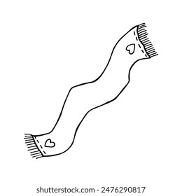 Knitted scarf doodle Hand drawn winter accessories Single design element for card, print, design, decor 