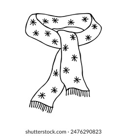 Knitted scarf doodle Hand drawn winter accessories Single design element for card, print, design, decor 