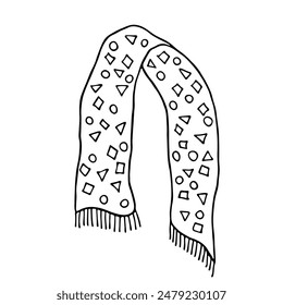Knitted scarf doodle Hand drawn winter accessories Single design element for card, print, design, decor 