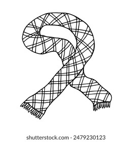 Knitted scarf doodle Hand drawn winter accessories Single design element for card, print, design, decor 