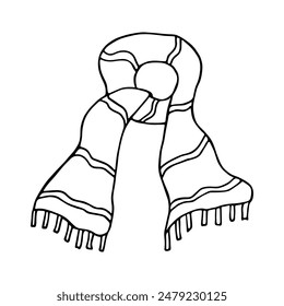 Knitted scarf doodle Hand drawn winter accessories Single design element for card, print, design, decor 