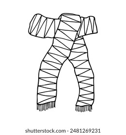 Knitted scarf doodle Hand drawn winter accessories Single design element for card, print, design, decor 