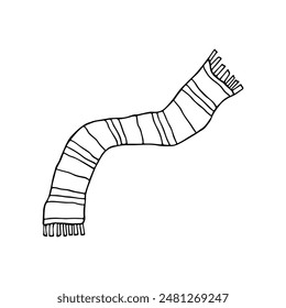 Knitted scarf doodle Hand drawn winter accessories Single design element for card, print, design, decor 