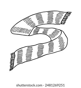 Knitted scarf doodle Hand drawn winter accessories Single design element for card, print, design, decor 
