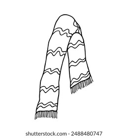 Knitted scarf doodle Hand drawn winter accessories Single design element for card, print, design, decor 