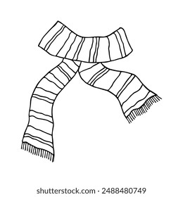 Knitted scarf doodle Hand drawn winter accessories Single design element for card, print, design, decor 