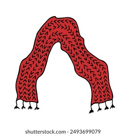 Knitted scarf doodle Hand drawn winter accessories Single design element for card, print, design, decor 