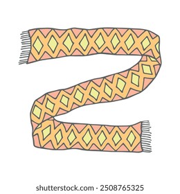 Knitted scarf doodle Hand drawn winter accessories Single design element for card, print, design, decor 