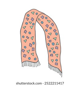 Knitted scarf doodle Hand drawn winter accessories Single design element for card, print, design, decor 