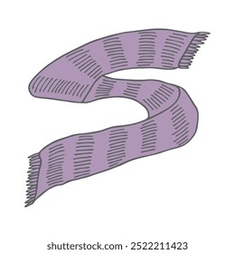 Knitted scarf doodle Hand drawn winter accessories Single design element for card, print, design, decor 
