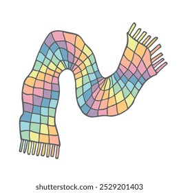 Knitted scarf doodle Hand drawn winter accessories Single design element for card, print, design, decor 