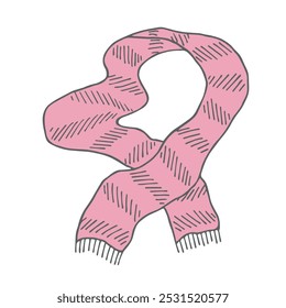 Knitted scarf doodle Hand drawn winter accessories Single design element for card, print, design, decor 