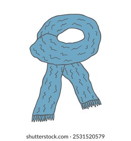 Knitted scarf doodle Hand drawn winter accessories Single design element for card, print, design, decor 