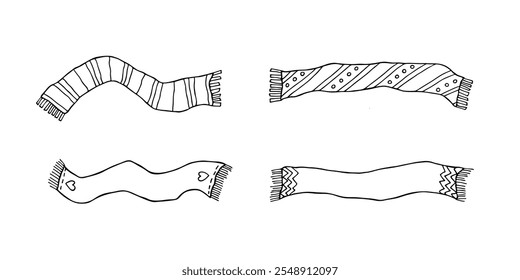 Gestrickter Schal Doodle Set Handgezeichnetes Winterzubehör Einzelnes Design-Element für Karte, Druck, Design, Dekoration