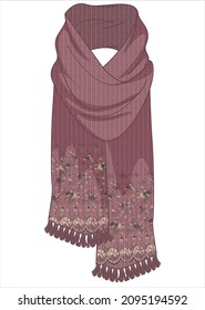 KNITTED SCARF WITH EMBROIDERY IN EDITABLE VECTOR FILE