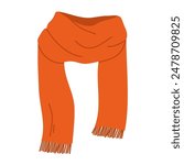 Knitted scarf isolated on white background. Winter or autumn orange scarf. Flat vector illustration