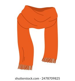 Knitted scarf isolated on white background. Winter or autumn orange scarf. Flat vector illustration