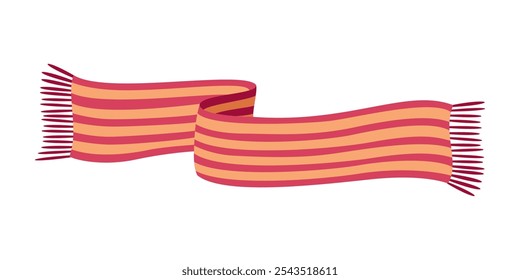 Knitted scarf isolated. Winter or autumn striped red scarf. Hand drawn flat style isolated. Vector illustration