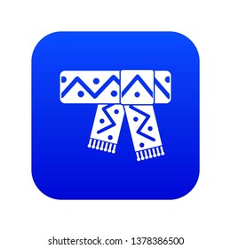 Knitted scarf with pattern icon digital blue for any design isolated on white vector illustration