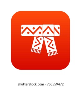 Knitted scarf with pattern icon digital red for any design isolated on white vector illustration