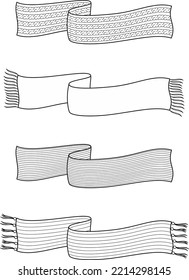 Knitted scarf set flat sketch. Knit accessory apparel design. Knitwear CAD mockup. Fashion technical drawing template. Vector illustration.