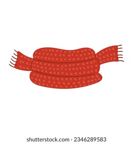 Knitted scarf wrapped hand drawn cartoon illustration. Flat style design, isolated vector. Kids autumn, fall print element, seasonal warm, cozy clothes, knitting, handicraft, knitwear