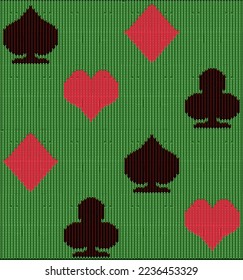 Knitted seamless background with casino poker elements, vector illustration