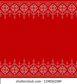 Knitted seamless background with copyspace , sweater pattern for Christmas or winter design. Traditional scandinavian ornament with place for text. Vector illustration.