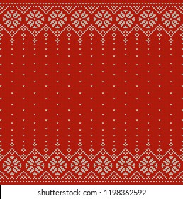 Knitted seamless background with copyspace , sweater pattern for Christmas or winter design. Traditional scandinavian ornament with place for text. Vector illustration.