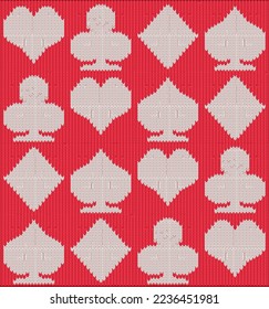 Knitted seamless background with  poker cards, vector illustration