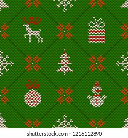 Knitted seamless background  , sweater pattern for Christmas or winter design. Traditional scandinavian ornament . Vector illustration.