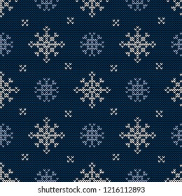 Knitted seamless background  , sweater pattern for Christmas or winter design. Traditional scandinavian ornament . Vector illustration.