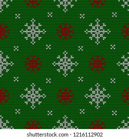 Knitted seamless background  , sweater pattern for Christmas or winter design. Traditional scandinavian ornament . Vector illustration.