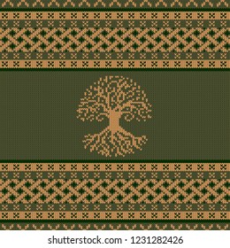 Knitted seamless celtic national ornament with World Tree