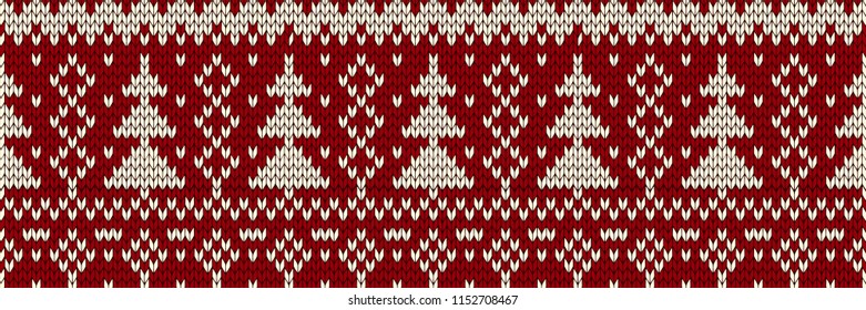 Knitted seamless color Christmas pattern with Christmas trees, seamless pattern