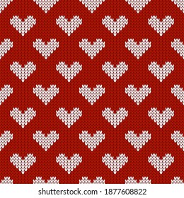 Típico patrón acogedor con corazones. Suéter de estilo nórdico. Ilustración vectorial para el Día de San Valentín. Tradicional fondo de vacaciones.