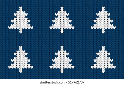 Knitted seamless dark blue Christmas pattern with Christmas trees, seamless pattern