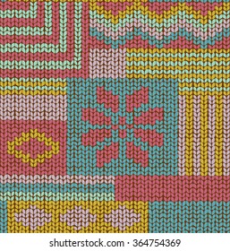 Knitted Seamless Fabric Pattern, Beautiful Blue Red Pink Knit Texture