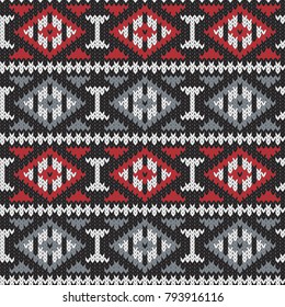 knitted seamless geometric pattern with horizontal  stripes and rhombuses