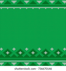 Knitted seamless green Christmas pattern with traditional ornament