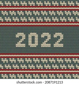 Knitted seamless pattern 2022 number Christmas and New Year decoration wool knitted texture, Knitting sweater design crocheting and handmade style, Wool knitted texture, Vector illustration