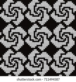 Knitted seamless pattern abstract flowers