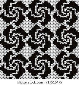Knitted seamless pattern abstract flowers